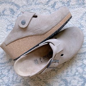 Taupe Papillo by Birkenstock Wedges: Size 38